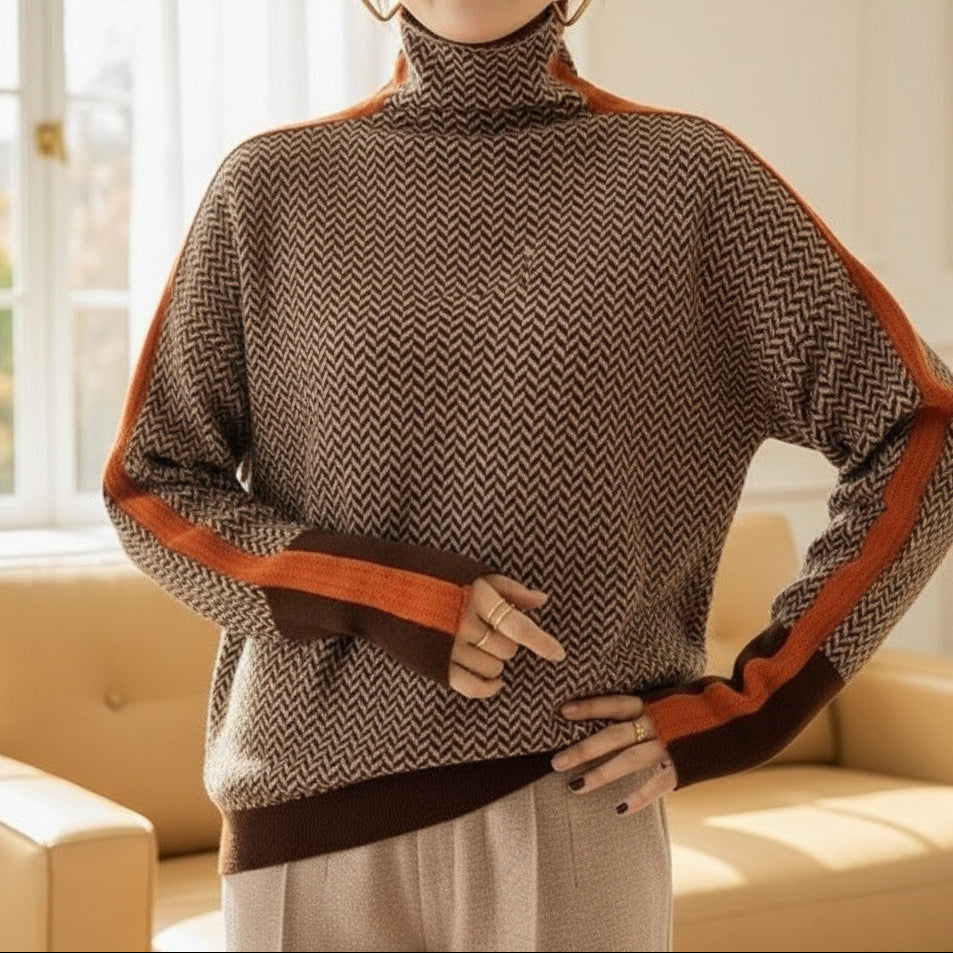 Eleanor | Pulover cu guler înalt din herringbone Luxe