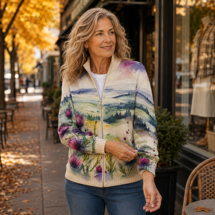 Birgit™ | Cardigan cu peisaj acquarel
