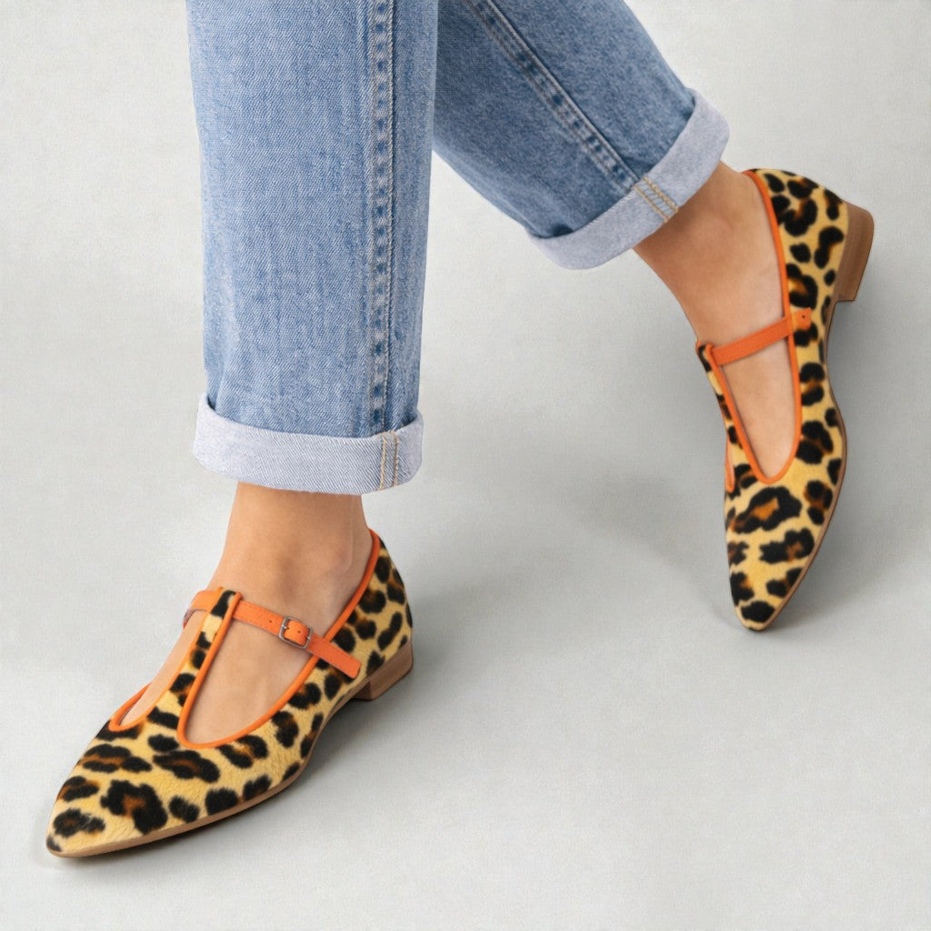 Lulu | BALERINI T-STRAP CU LEOPARD