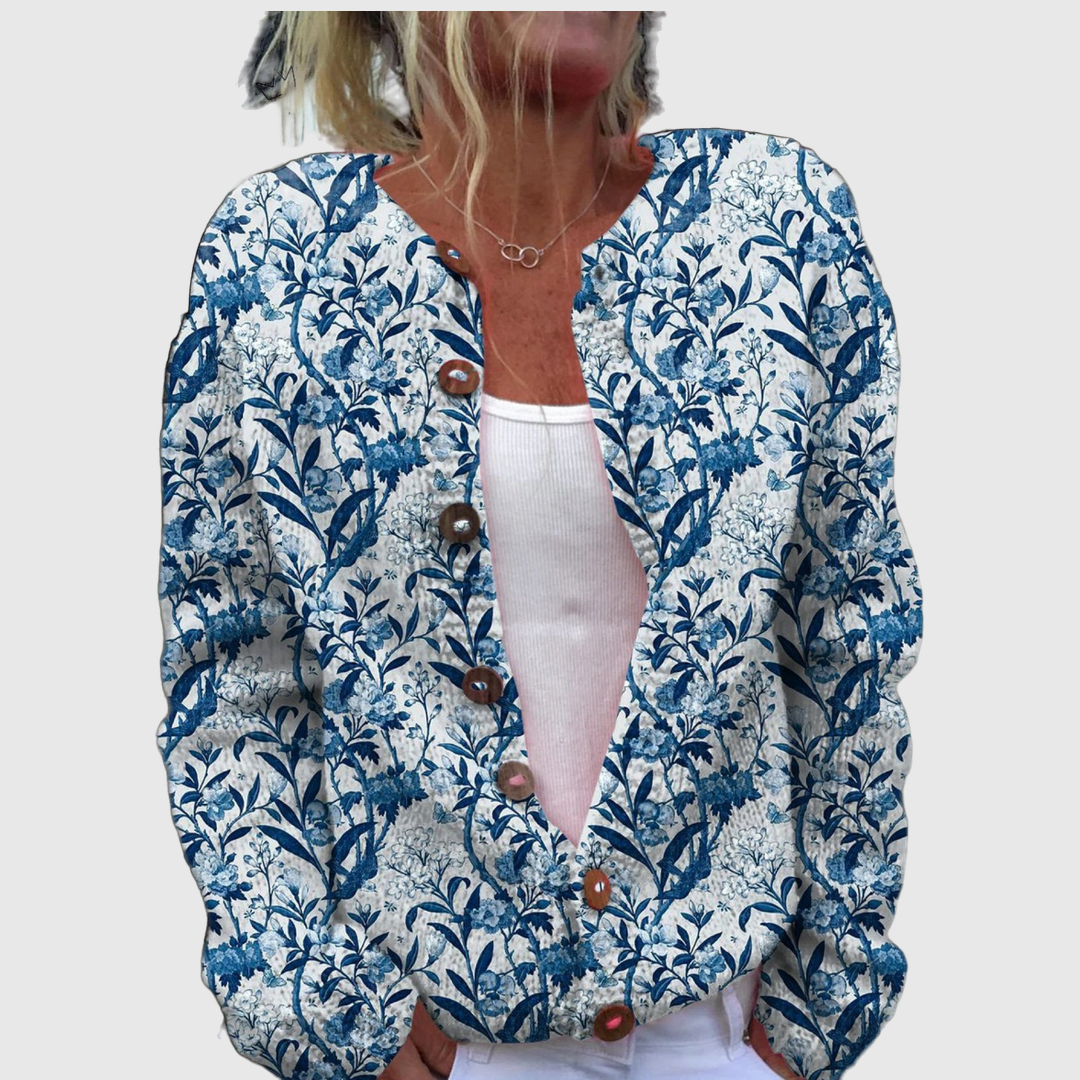 Karin™ | Cardigan cu model de frunze albastre
