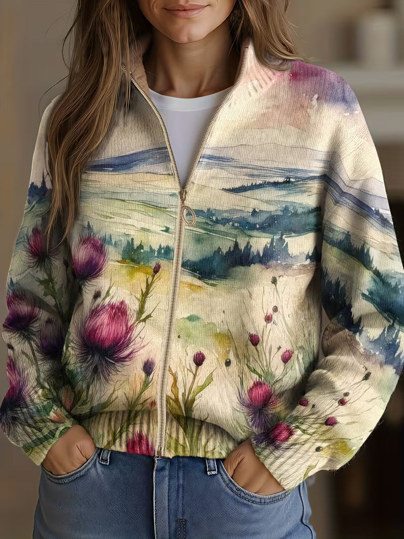 Birgit™ | Cardigan cu peisaj acquarel