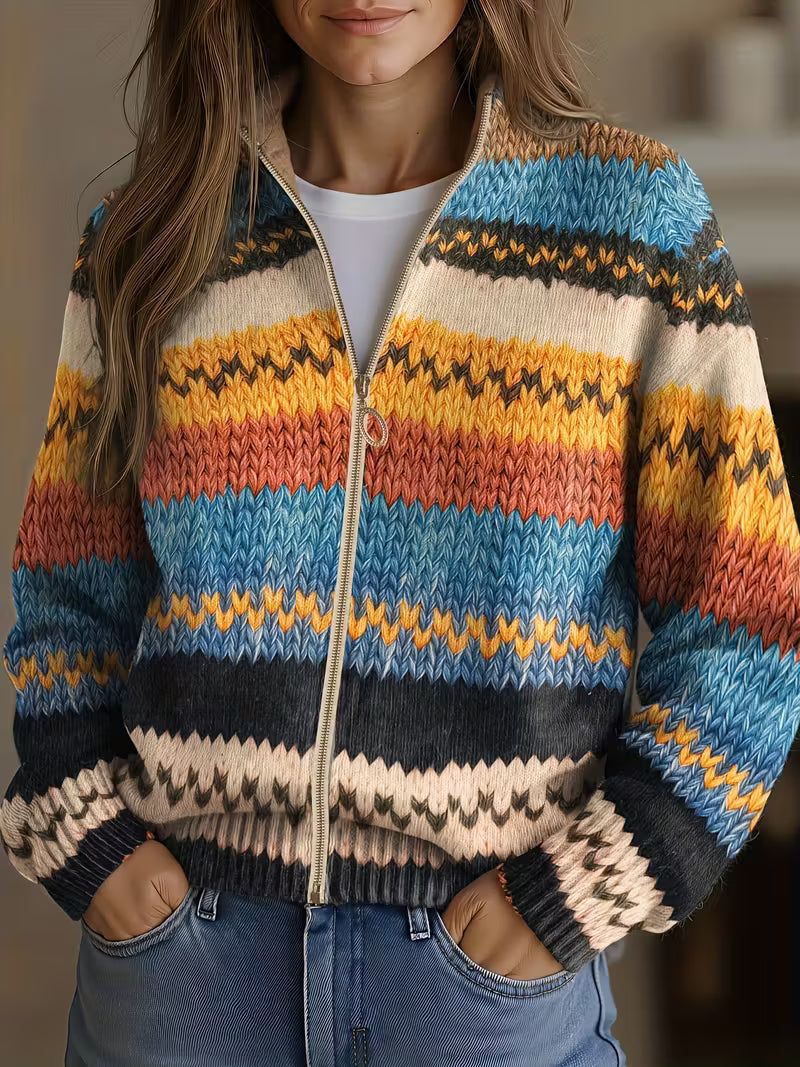 Elke™ | Cardigan în dungi zigzag