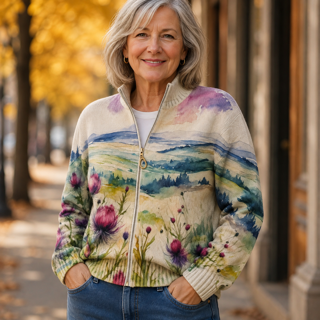 Birgit™ | Cardigan cu peisaj acquarel
