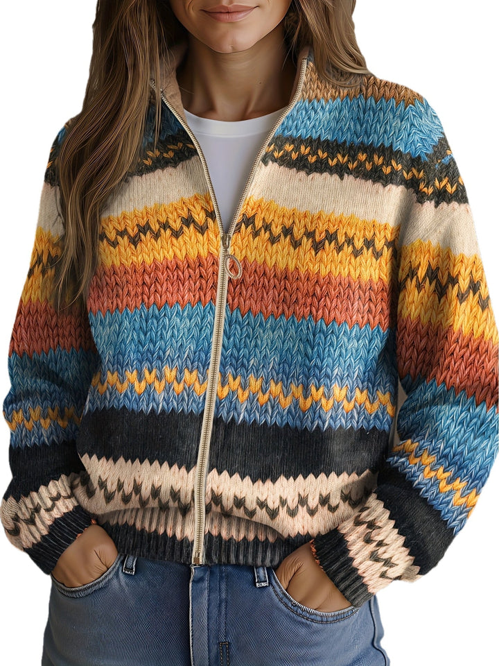Elke™ | Cardigan în dungi zigzag