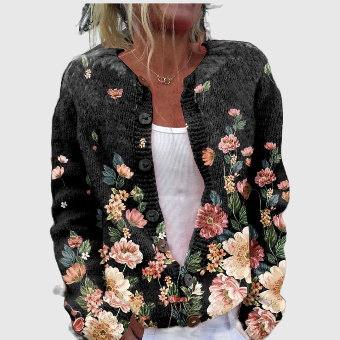 Christa™ | Cardigan cu trandafiri pe negru