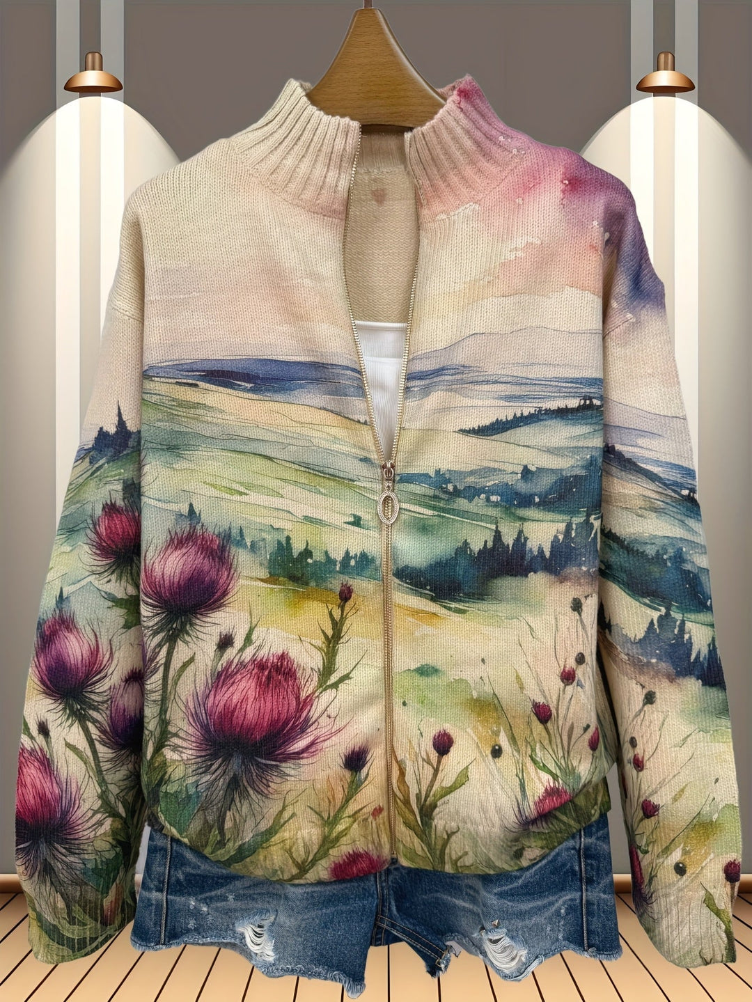 Birgit™ | Cardigan cu peisaj acquarel
