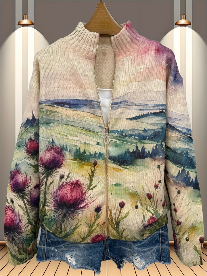Birgit™ | Cardigan cu peisaj acquarel