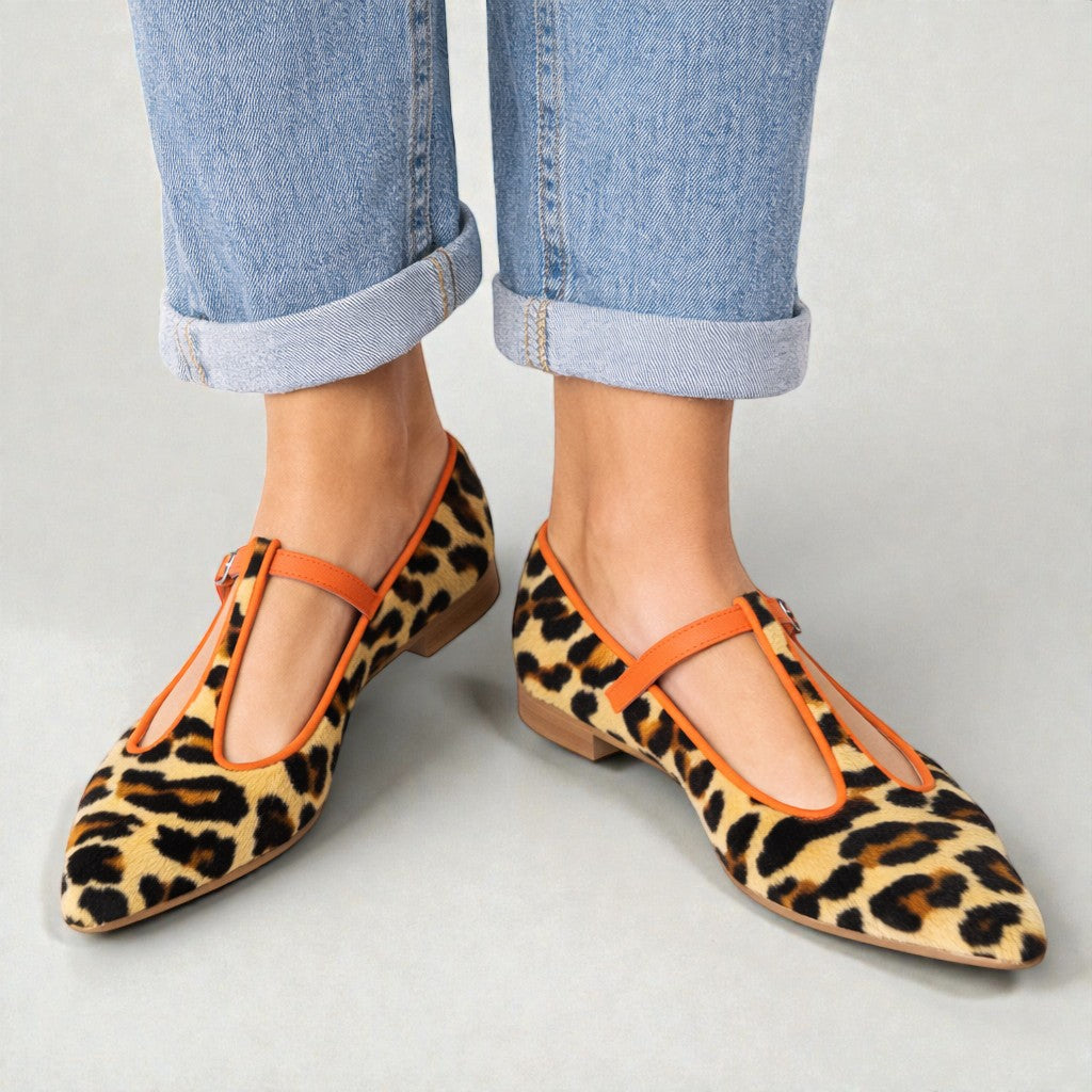 Lulu | BALERINI T-STRAP CU LEOPARD