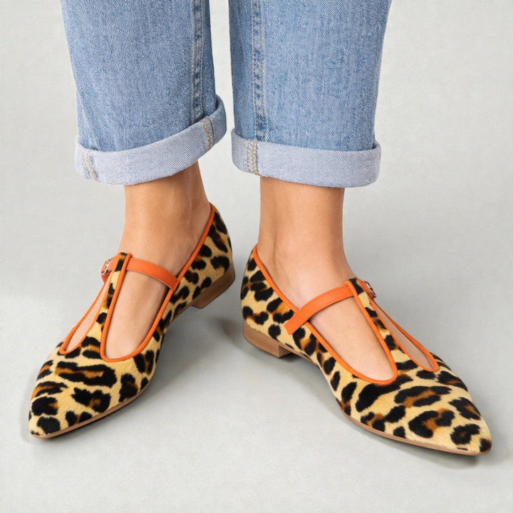 Lulu | BALERINI T-STRAP CU LEOPARD
