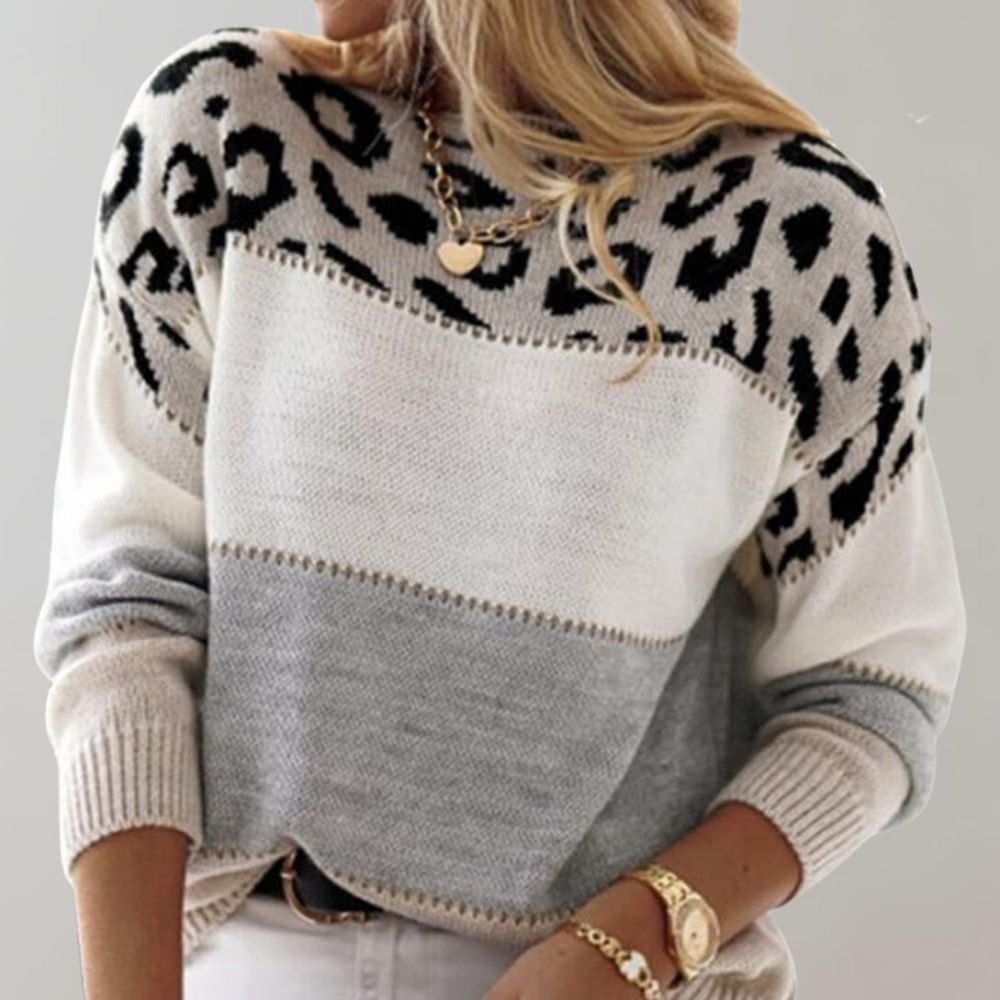 Diane | Pulover tricotat cu accent de leopard