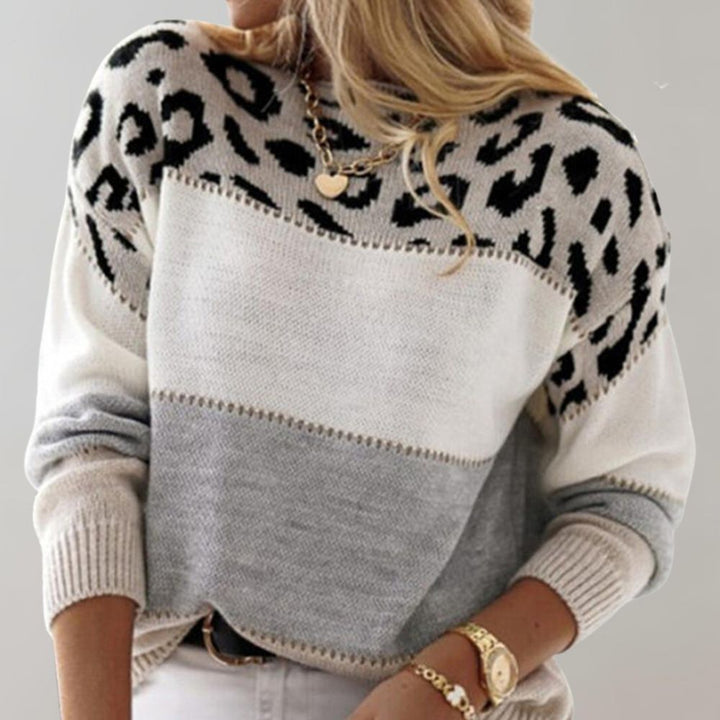 Diane | Pulover tricotat cu accent de leopard