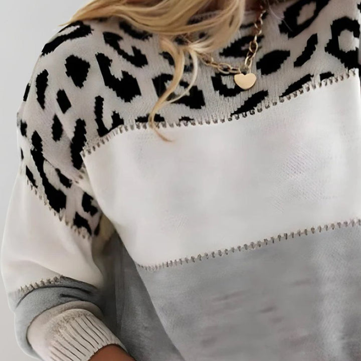 Diane | Pulover tricotat cu accent de leopard