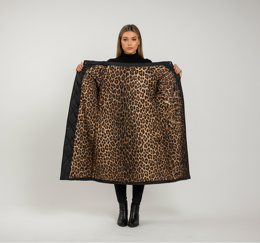 Palton Premium Căptușit cu Foderă cu Imprimeu Leopard