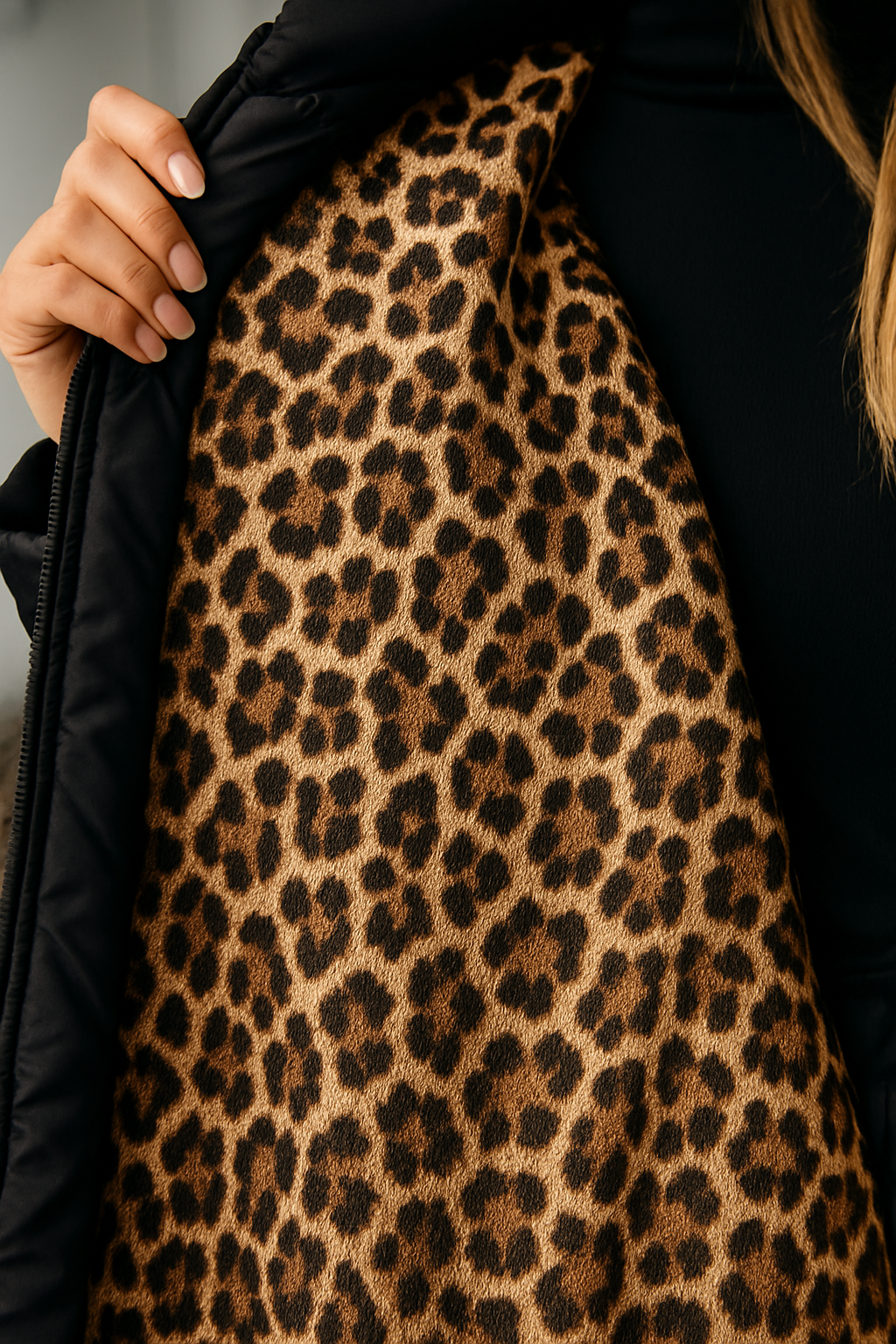 Palton Premium Căptușit cu Foderă cu Imprimeu Leopard