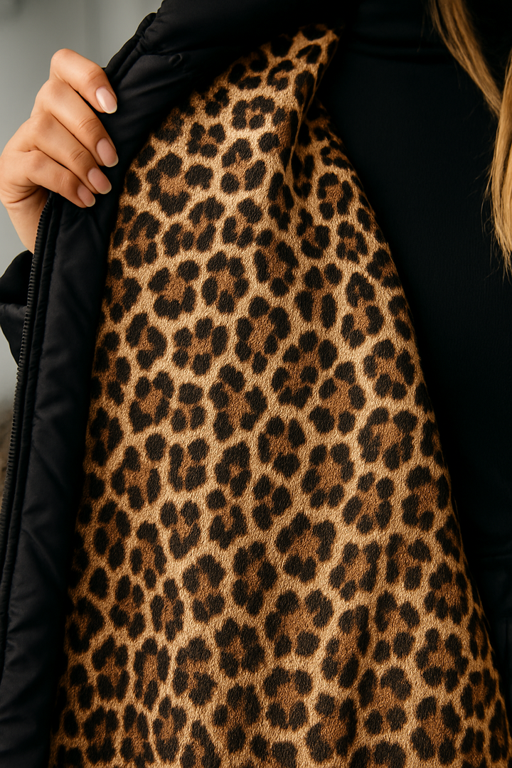 Palton Premium Căptușit cu Foderă cu Imprimeu Leopard