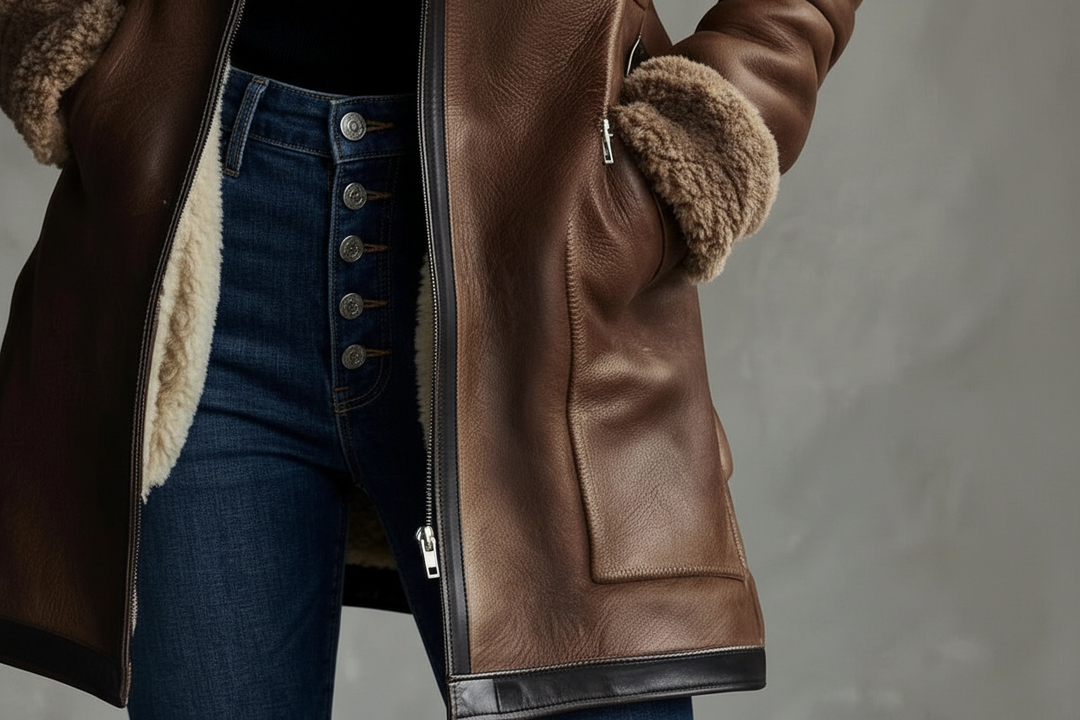 PALTON VINTAGE CU GULER DIN LAMBSKIN ÎN CONTRAST