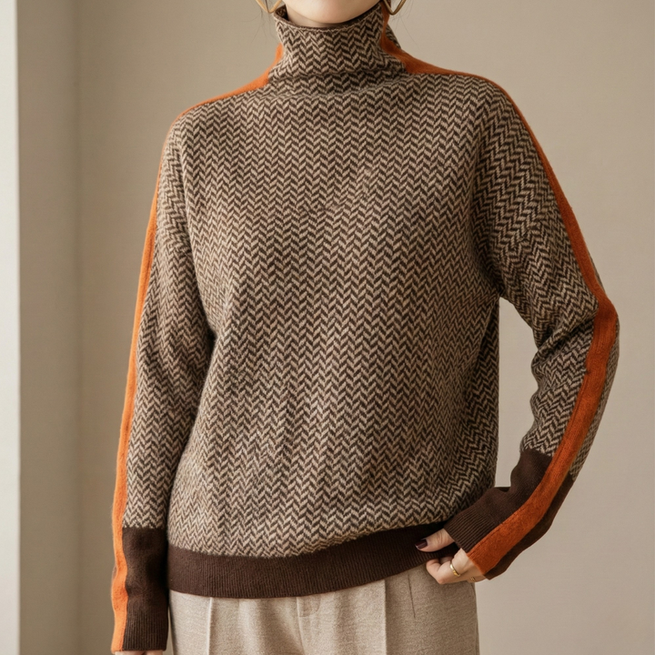 Eleanor | Pulover cu guler înalt din herringbone Luxe