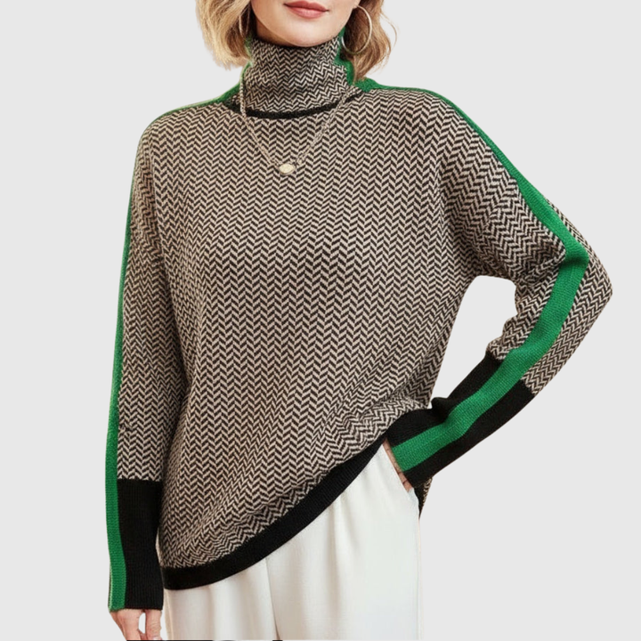Eleanor | Pulover cu guler înalt din herringbone Luxe