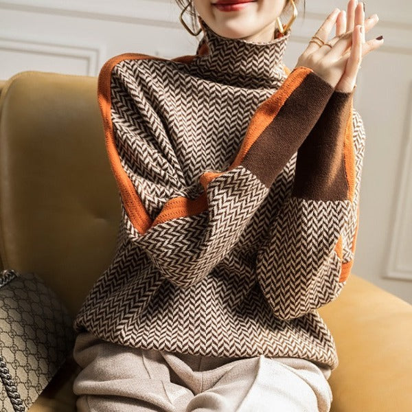 Eleanor | Pulover cu guler înalt din herringbone Luxe