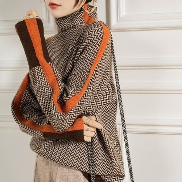 Eleanor | Pulover cu guler înalt din herringbone Luxe