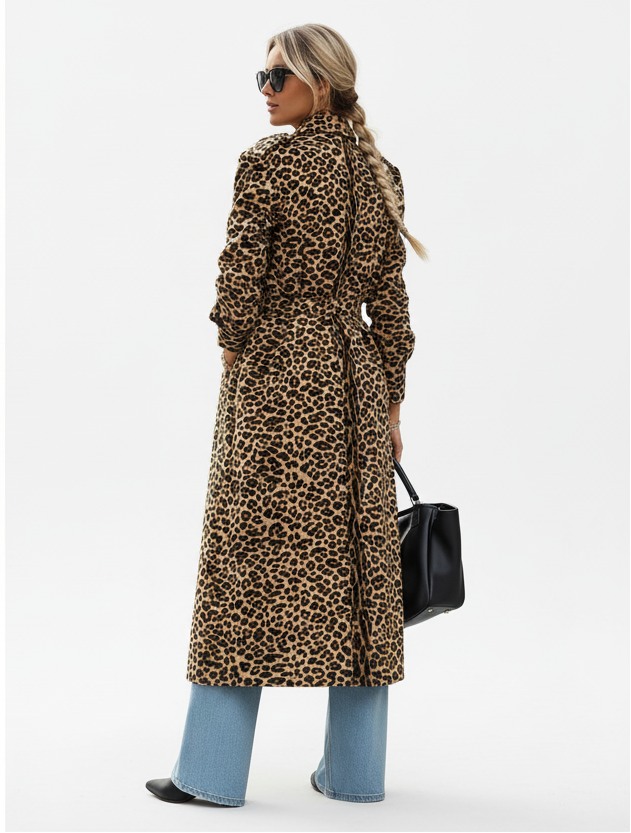 Palton Midi cu Imprimeu Leopard