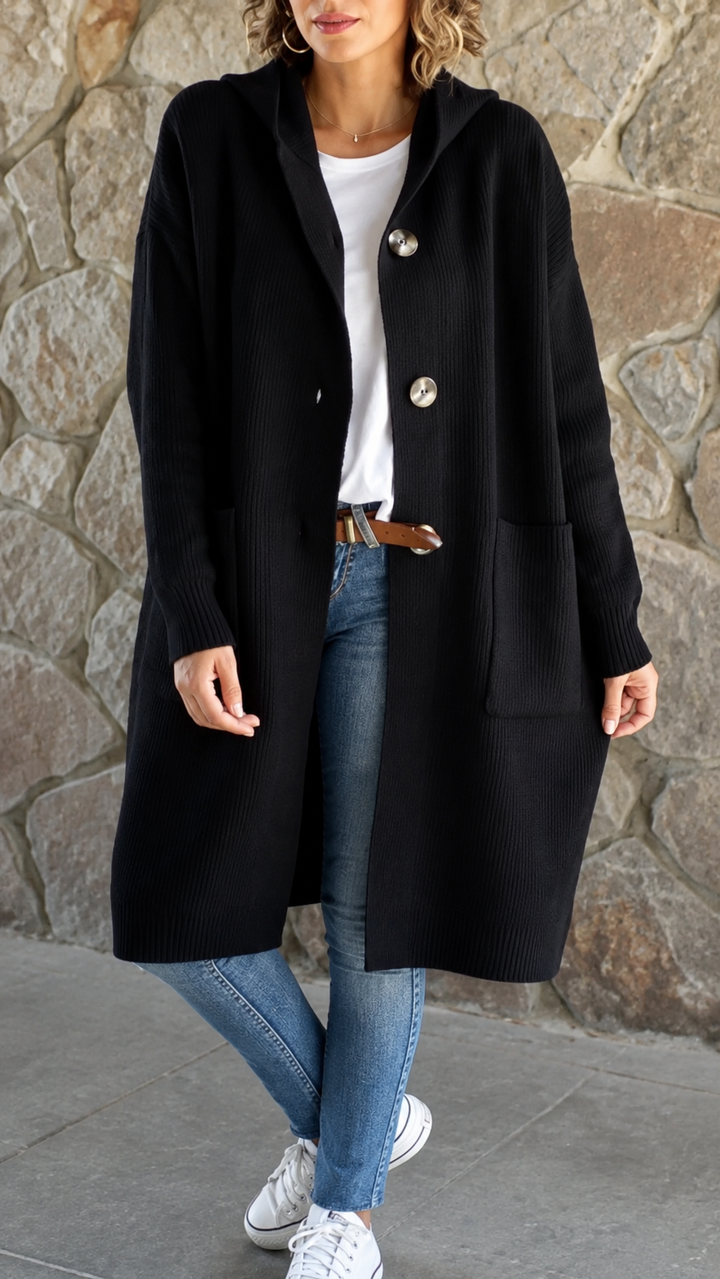 Simone | Cardigan lung cu glugă