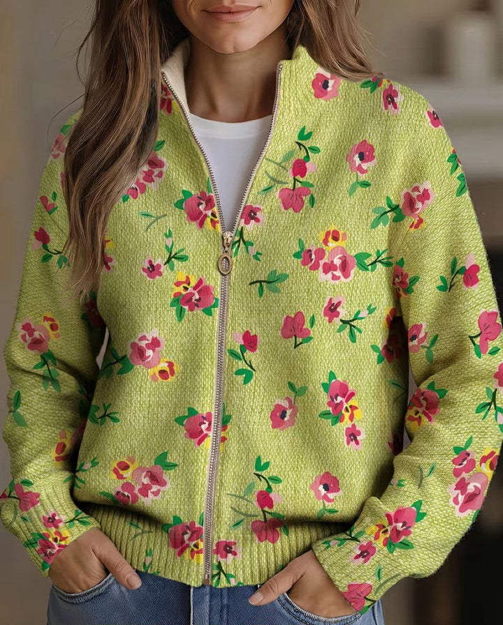Dagmar™ | Cardigan cu flori pe verde lime
