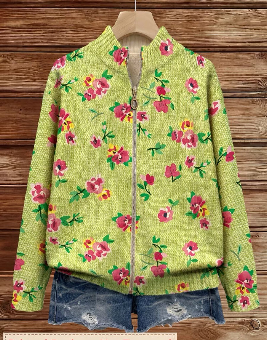 Dagmar™ | Cardigan cu flori pe verde lime
