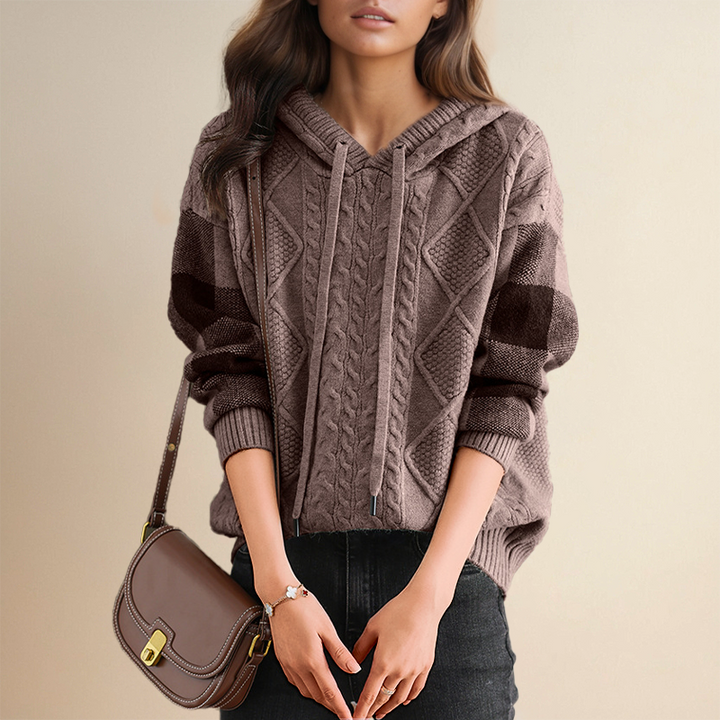 Emily | Pulover cu glugă din tricot cu torsade