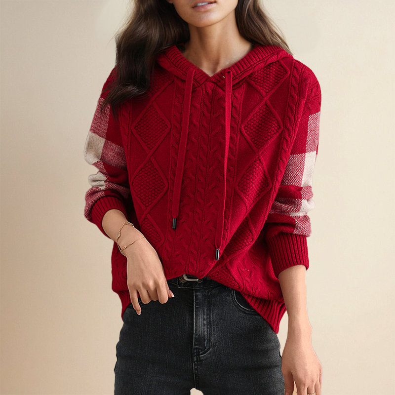 Emily | Pulover cu glugă din tricot cu torsade