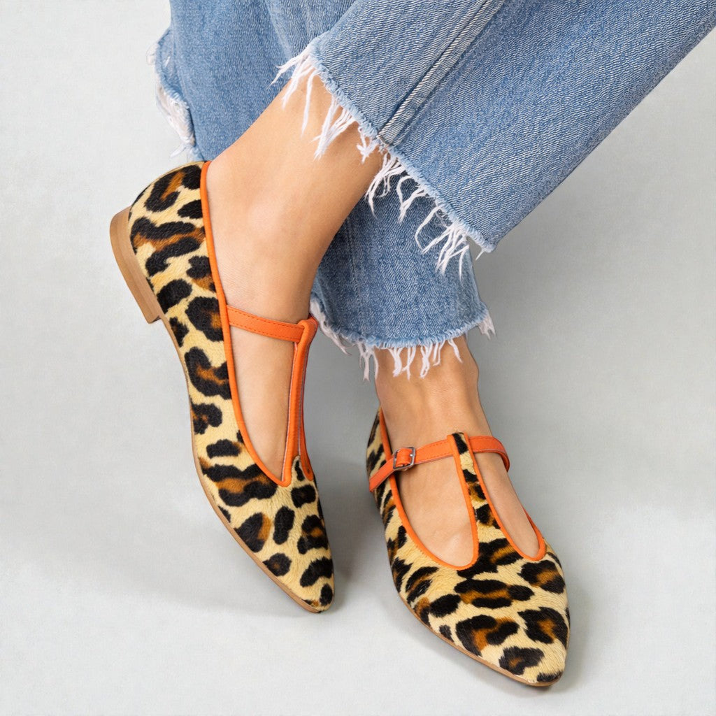 Lulu | BALERINI T-STRAP CU LEOPARD