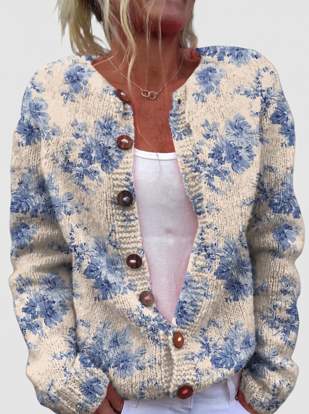 Ingrid™ | Cardigan cu flori albastre