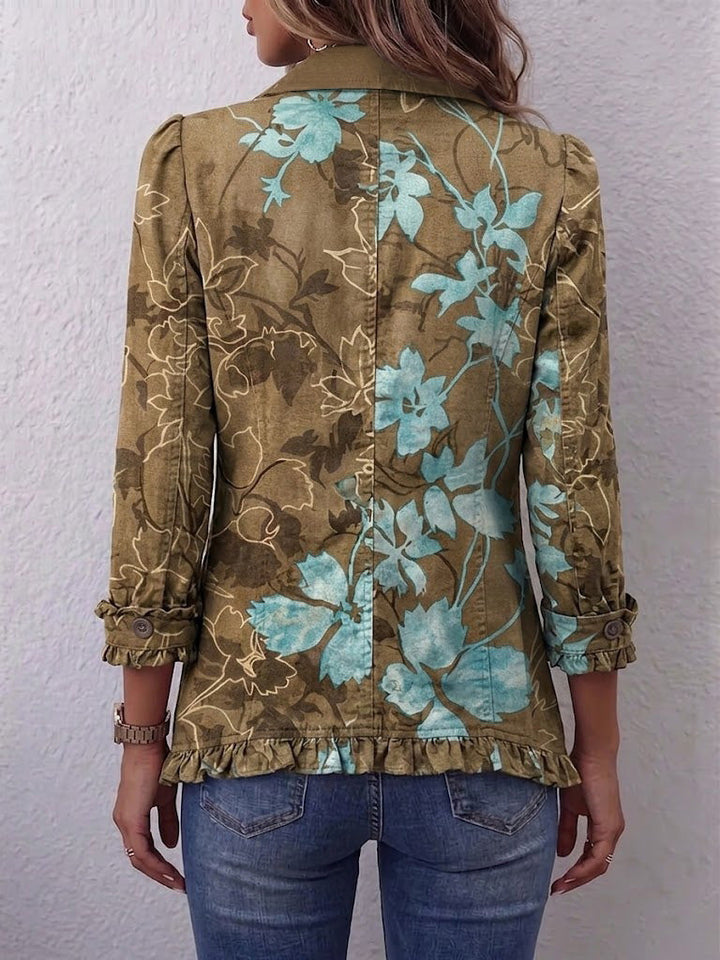 Jutta™ | Blazer în oliv cu flori turcoaz