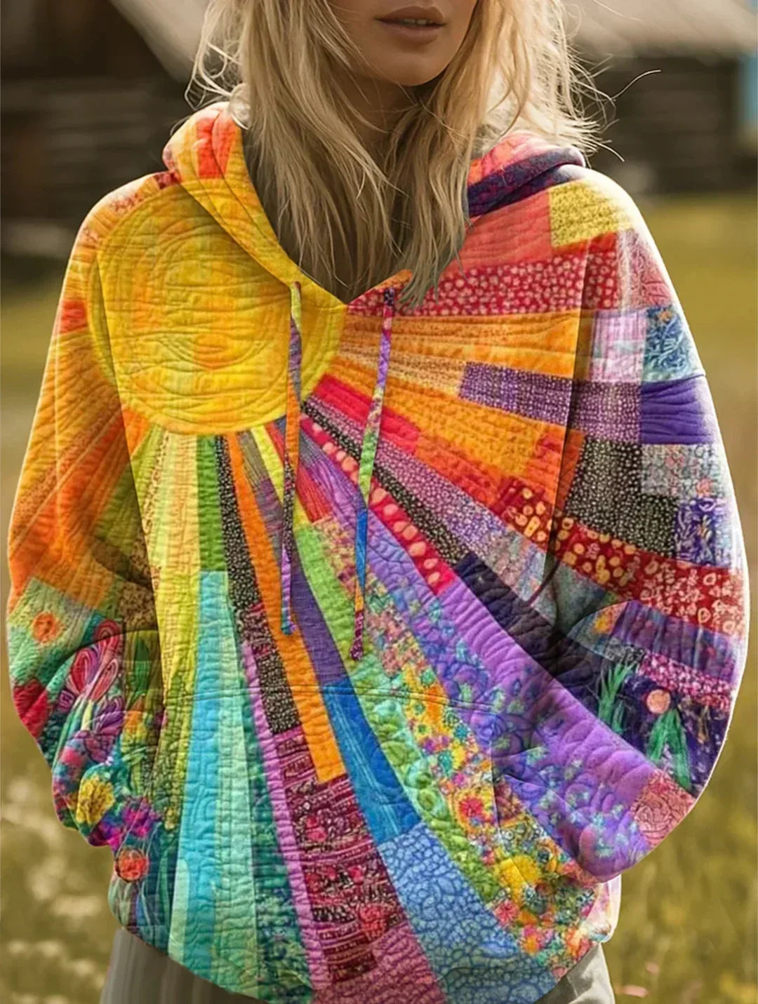 Angelika™ | Cardigan în patchwork cu curcubeu